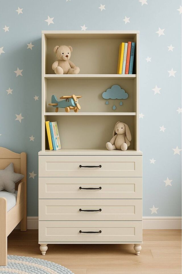 Alin Çekmeceli Şifonyer ve Kitaplık Seti | %100 MDF | Ağaç Ayaklı