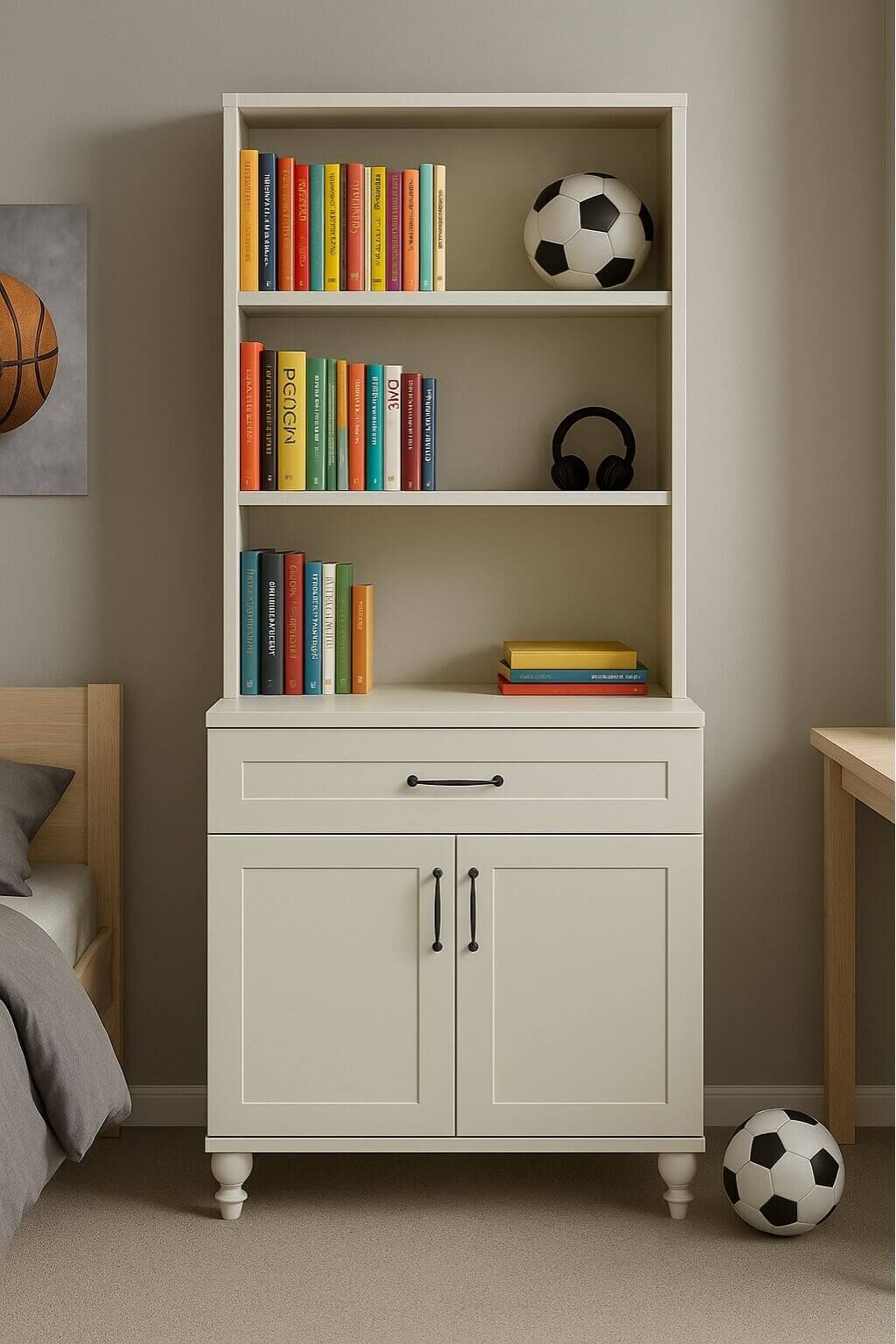 Alin Kapaklı Şifonyer ve Kitaplık Seti | %100 MDF| Ağaç Ayaklar