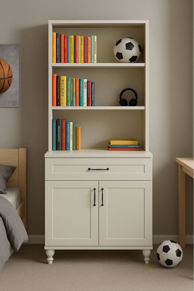 Alin Kapaklı Şifonyer ve Kitaplık Seti | %100 MDF| Ağaç Ayaklar