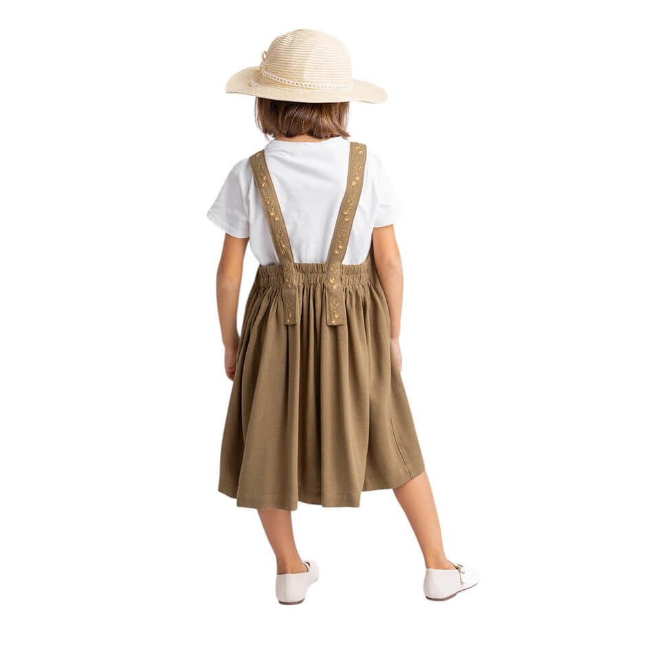 Askıları Nakışlı Keten Jile – Karamel | Doğal Kumaş ve Zarif El İşçiliği