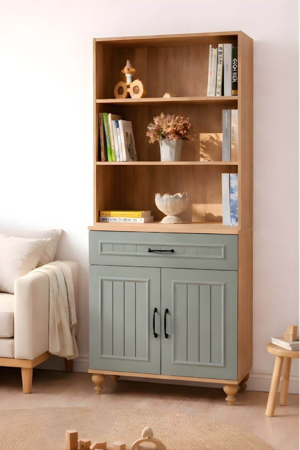 Gülsün Kapaklı Şifonyer ve Kitaplık Seti | %100 MDF | Ağaç Ayak