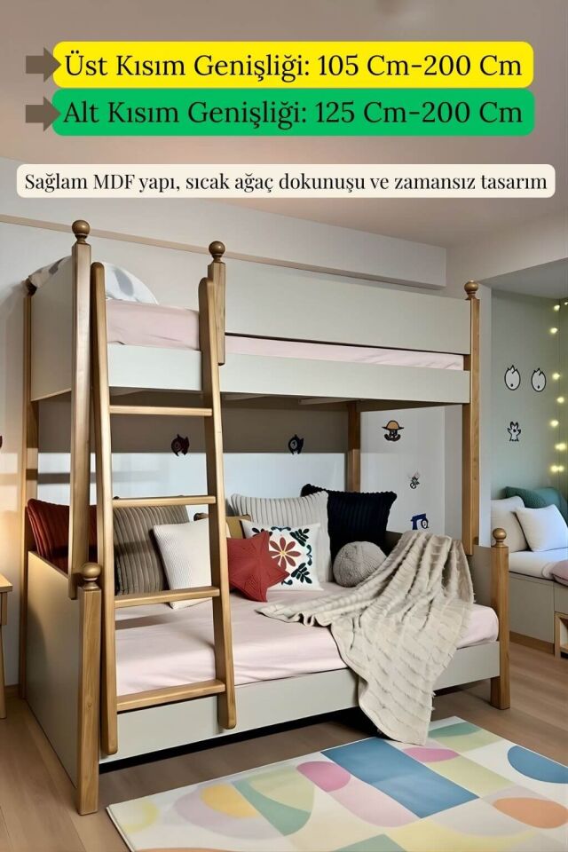 MDF Gövde ve Ağaç Ayaklı Ranza | Sağlam ve Modern Tasarım