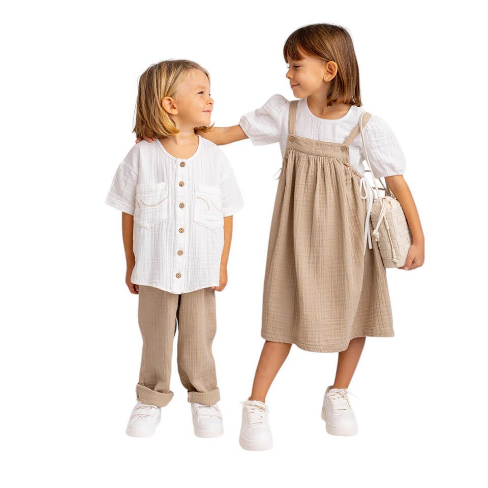 Müslin Tişörtlü Elbise Takım – Vizon | Yumuşak Kumaş ve Doğal Renk Uyumu