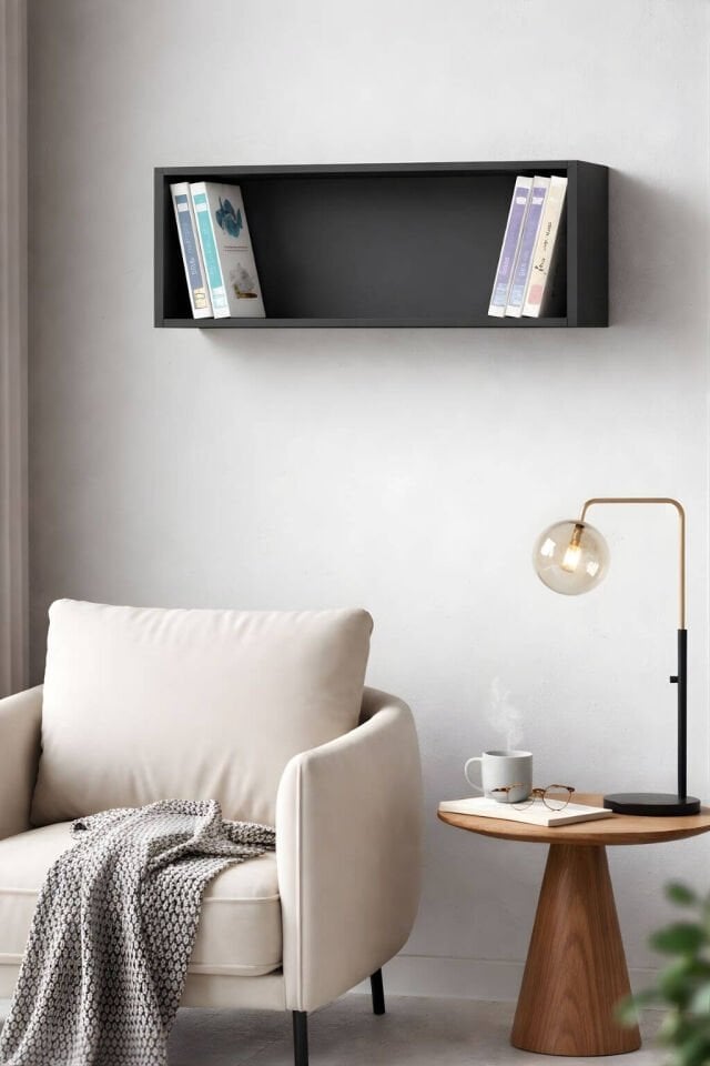 Modern Çalışma Masası Üstü Kutu | 80 CM Genişlik | Antrasit Renk | MDF