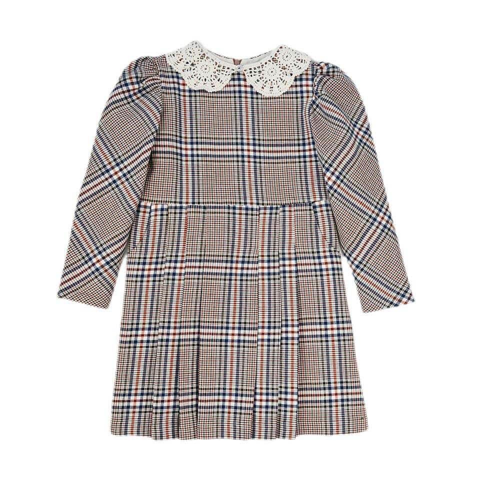 Alisa El İşi Detaylı Ekose Yaka Elbise | Şık ve Zarif Tasarım