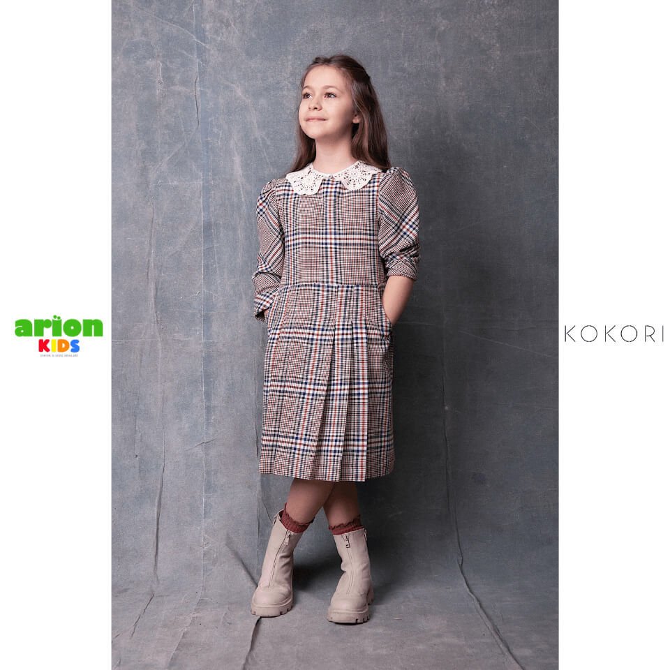 Alisa El İşi Detaylı Ekose Yaka Elbise | Şık ve Zarif Tasarım