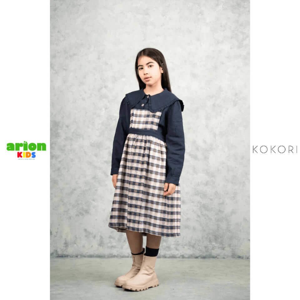 New Aria Lacivert Kareli Jile Elbise | Şık ve Rahat Günlük Tasarım