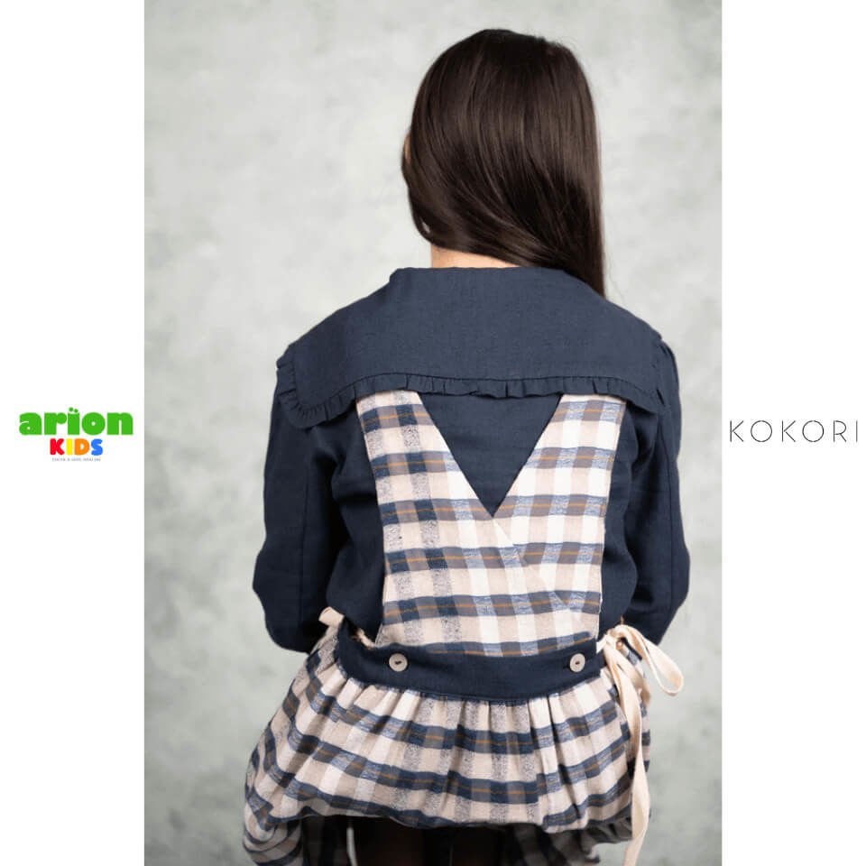 New Aria Lacivert Kareli Jile Elbise | Şık ve Rahat Günlük Tasarım