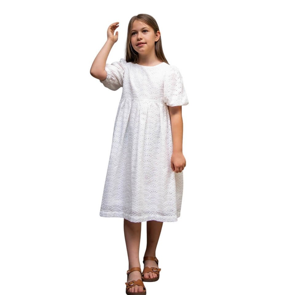 Cemre Brode Elbise | Kız Çocuklar İçin Dantel Görünümlü Zarif Yazlık Model