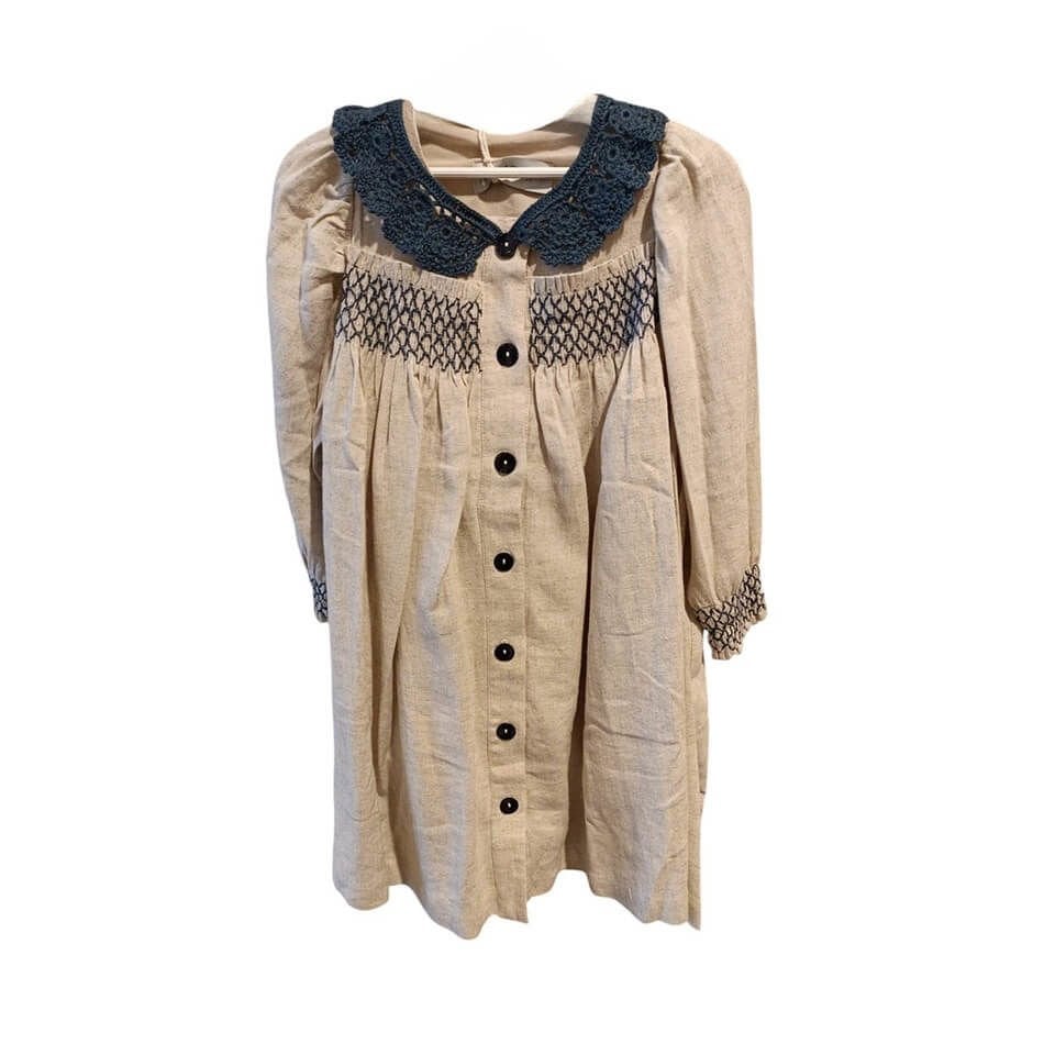 Didem Keten Natural Elbise | El İşi Yaka Detaylı Şık Tasarım