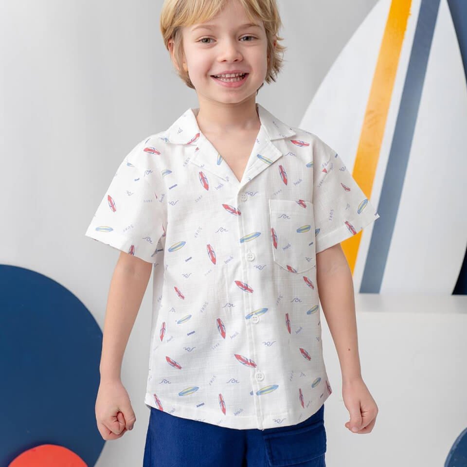 Erkek Çocuk Keten Gömlek – Coral | Desenli, Hafif ve Yazlık Şık Model