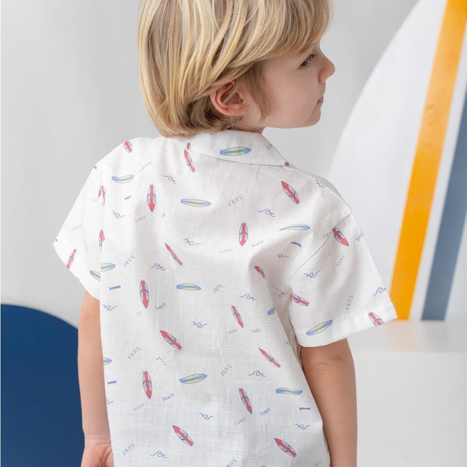 Erkek Çocuk Desenli Keten Gömlek – Coral | Desenli, Hafif ve Yazlık Şık Model