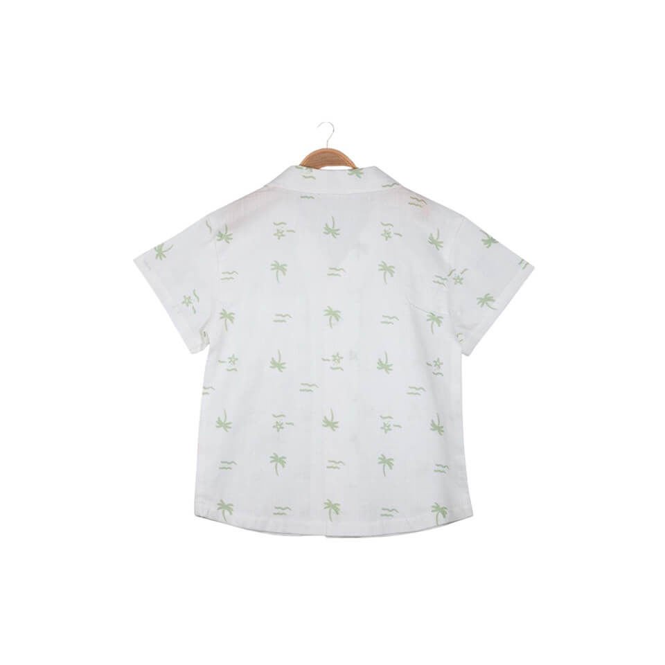 Erkek Çocuk Keten Gömlek – Yeşil | Desenli, Hafif ve Şık Yazlık Model