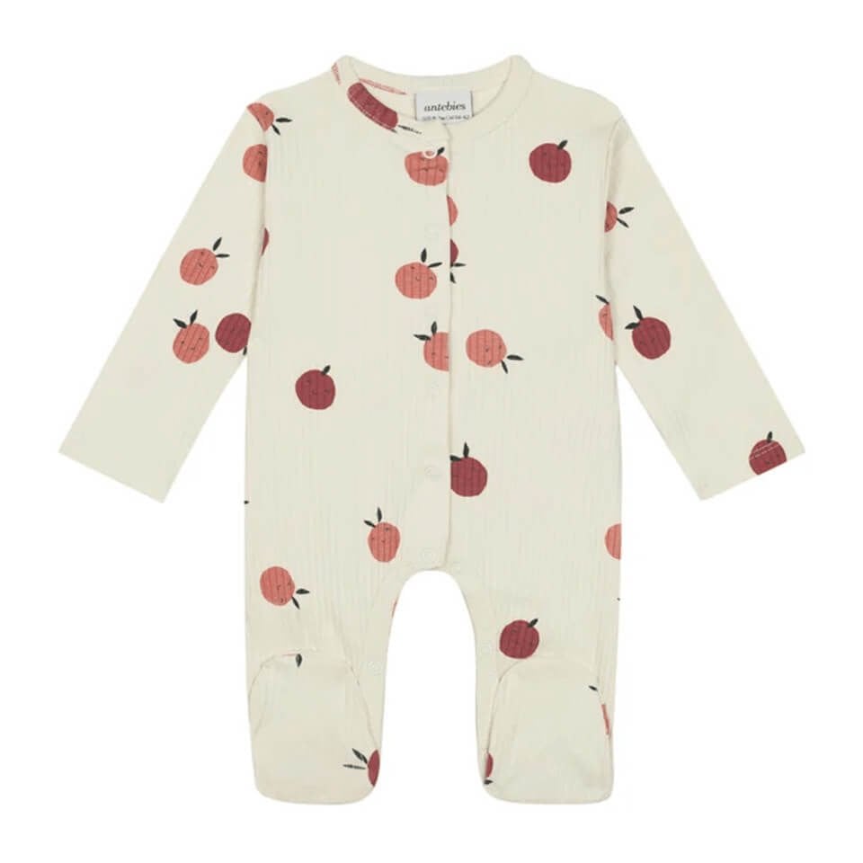 Elma Aşkı Desenli Patikli Tulum – Bej | Rahat ve Şık Bebek Tulumu