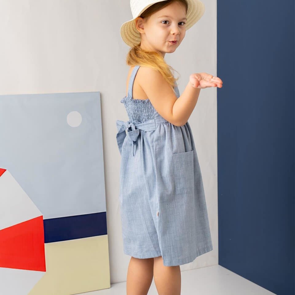 İndigo Askılı Midi Elbise | Kız Çocuklara Özel Cepli ve Hafif Günlük Model