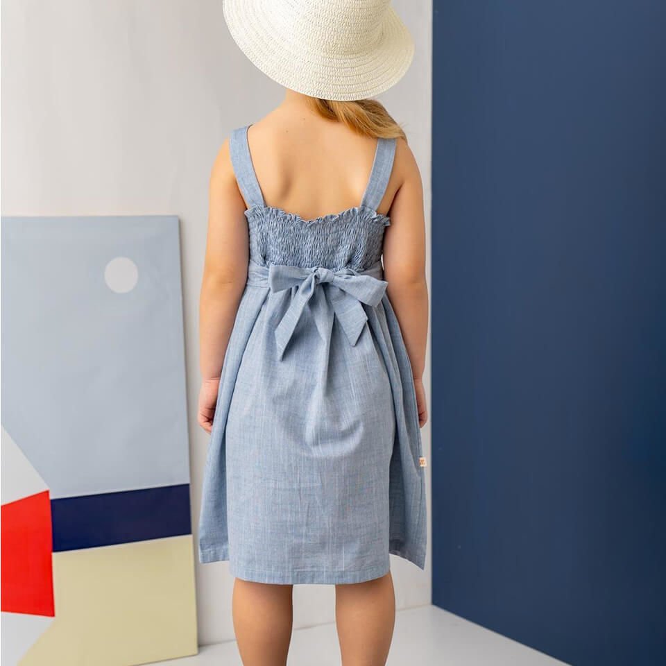 İndigo Askılı Midi Elbise | Kız Çocuklara Özel Cepli ve Hafif Günlük Model